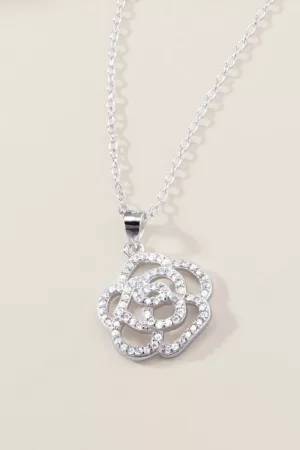 Sterling Silver Rose of Love CZ Necklace