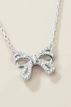 Sterling Silver Bow of Affection CZ Necklace