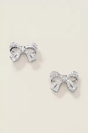 Sterling Silver Bow of Affection CZ Earrings