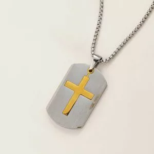 Men’s Stainless Steel Golden Faith Dog Tag Necklace