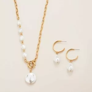 Pearly Ocean Links Necklace and Earring Set
