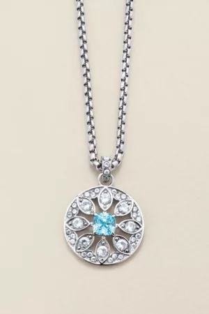 Forever Daisy Stainless Steel Aqua CZ Necklace