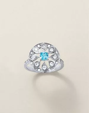 Forever Daisy Stainless Steel Aqua CZ Ring