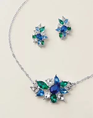 Luxe Blue Flora Necklace and Earring Set