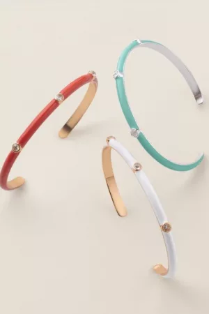 Sleek Enamel CZ Cuff Bracelet Set