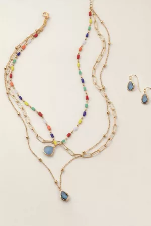 Color Cascade Layered Necklace and Earring Set
