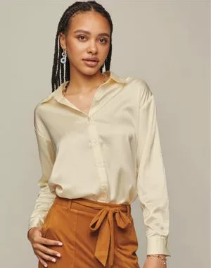 Roll-Sleeve Button-Down Top
