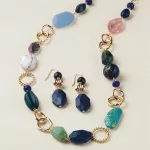 Blue Modern Mosaic Necklace and Earring Set