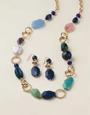Blue Modern Mosaic Necklace and Earring Set