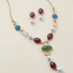 Classic Jewel Drop Necklace and Earring Set