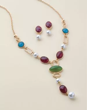 Classic Jewel Drop Necklace and Earring Set