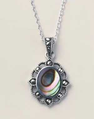 Sterling Silver Marcasite and Abalone Necklace