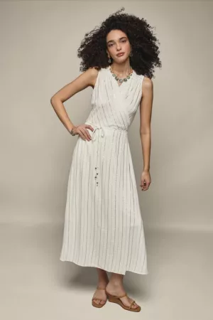 Metallic Stripe Wrap Dress